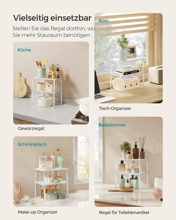 SONGMICS Spice Rack, 4-Piece Set, Kitchen Shelf, Kitchen Organizer, Expandable, Spice Holder, Stackable, with Metal Frame, 19.5 x 29.7 x 15.8 cm, Ink Black-Natural Beige KCS10NB (Cloud White + Snow White, 29.7B cm)