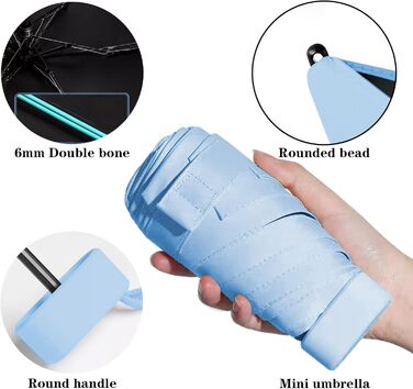 Компактний парасолька від дощу, міні-парасолька, захист від УФ-променів, вітростійка з капсульною ручкою, портативна для чоловіків та жінок (блакитна)