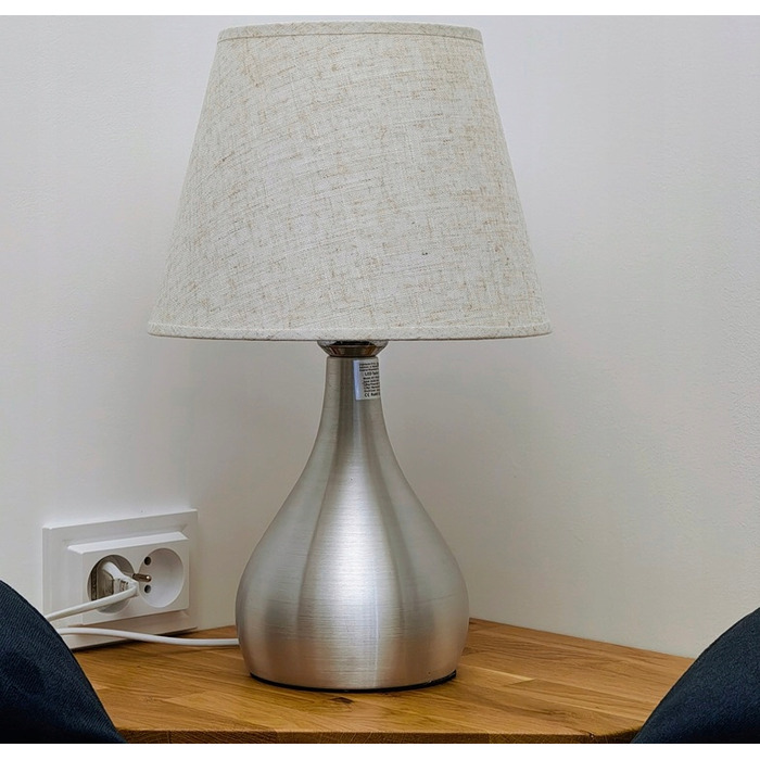 Сенсорна настільна нічна лампа з LED-абжуром, срібляста