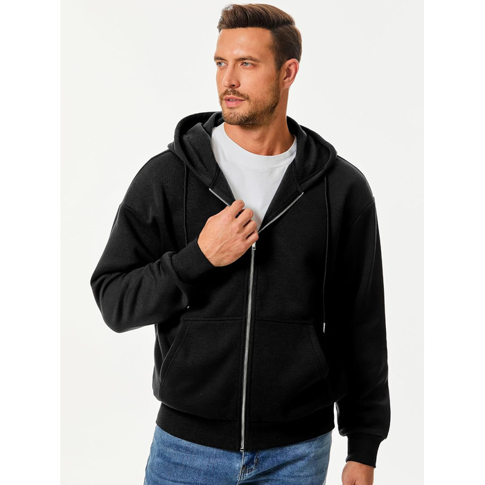 Світшот JMIERR чоловічий з капюшоном, чорний, XL. Теплий, з кишенями, на блискавці, з довгими рукавами. Матеріал: бавовна.