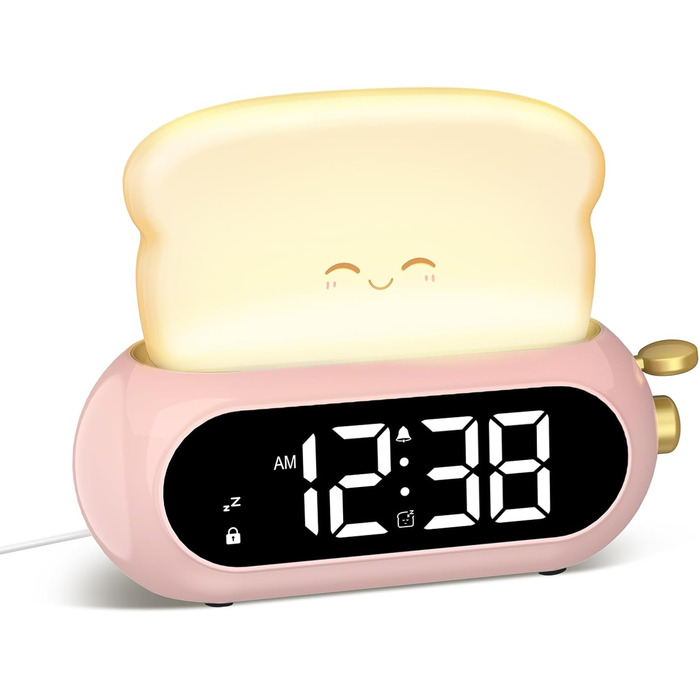 Kids Alarm Digital Clock, Children's Alarm Clock with Night Light, LED Display, 10 Ring Tones, 5 Brightness Levels, Timer, Snooze Function, Light Alarm Clock for School Beginners Girls Boys, Plug-in Power Adapter