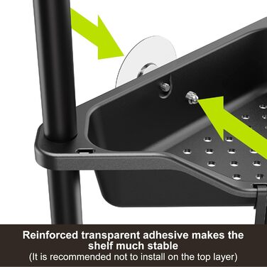 Дзеркальна поличка для душу Orimade (4 шт.) з нержавіючої сталі, кутова, чорна