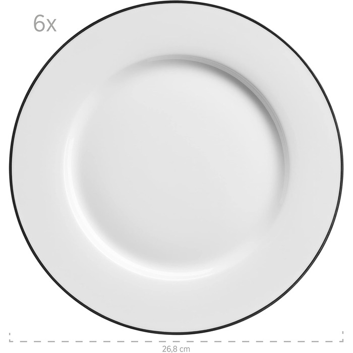 Mäser Nola: Сервіз для 6 осіб, 12 предметів, сучасний дизайн, білий з чорним обідком. Комплект тарілок (вечірній, суповий)