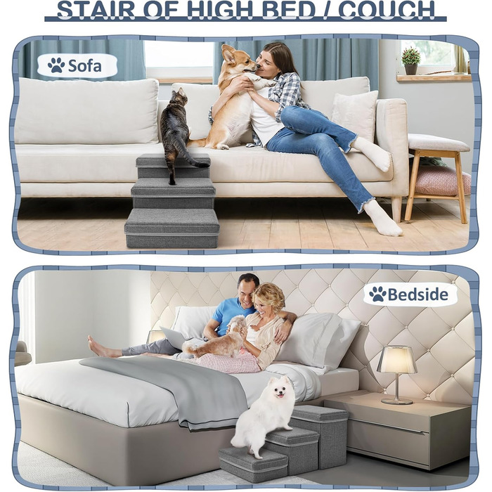 Сходинки для домашніх тварин Couleeur: 3 сходинки, антиковзкі, з місцем для зберігання, для собак та котів, складані, сірі
