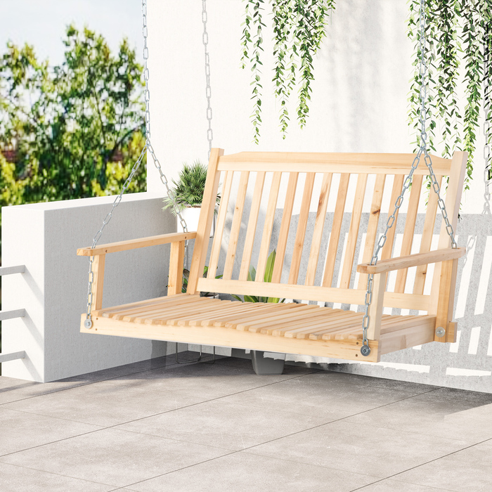 Outsunny 2-Person Garden Swing, Solid Wood Swing Bench, Hanging Bench for Patio Terrace Backyard, 117 x 69 x 60 cm, Rustic Design