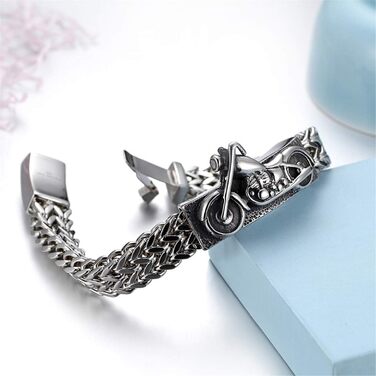 Чоловічий браслет-ланцюг JewelryWe в готичному стилі для байкерів з нержавіючої сталі, сріблястий