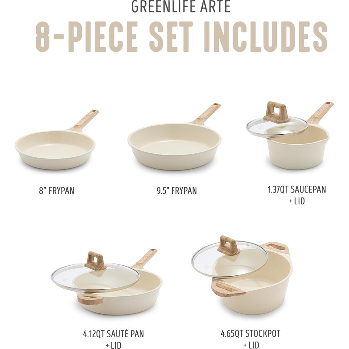 Набір посуду з керамічним покриттям 8 предметів, індукційний, без ПТФУ, безпечний, для кухні