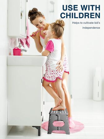 Складний табурет HOUSE DAY 27см чорний: міцний, з антиковзними ніжками та ручкою, для кухні, ванної, дитячої кімнати, кемпінгу (сірий)