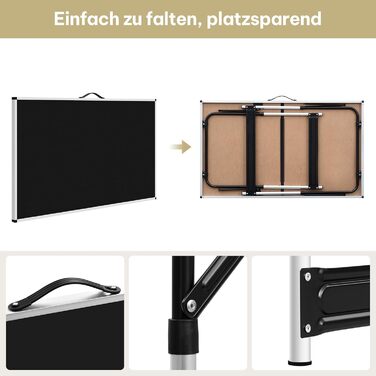 Стіл кемпінговий розкладний eSituro алюмінієвий, регульована висота 100x60x73-94 см, стільниця MDF, чорний