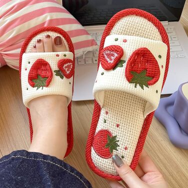 Тапочки жіночі халатні з льону для дому, м'які, антиковзні, для відпочинку (червоні, 38/39 EU)