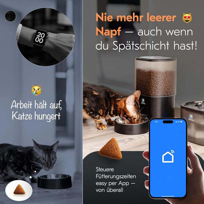 Автоматичний годівниця та фонтанчик для котів 2в1 з Wi-Fi, 3L, без залежності від сонця