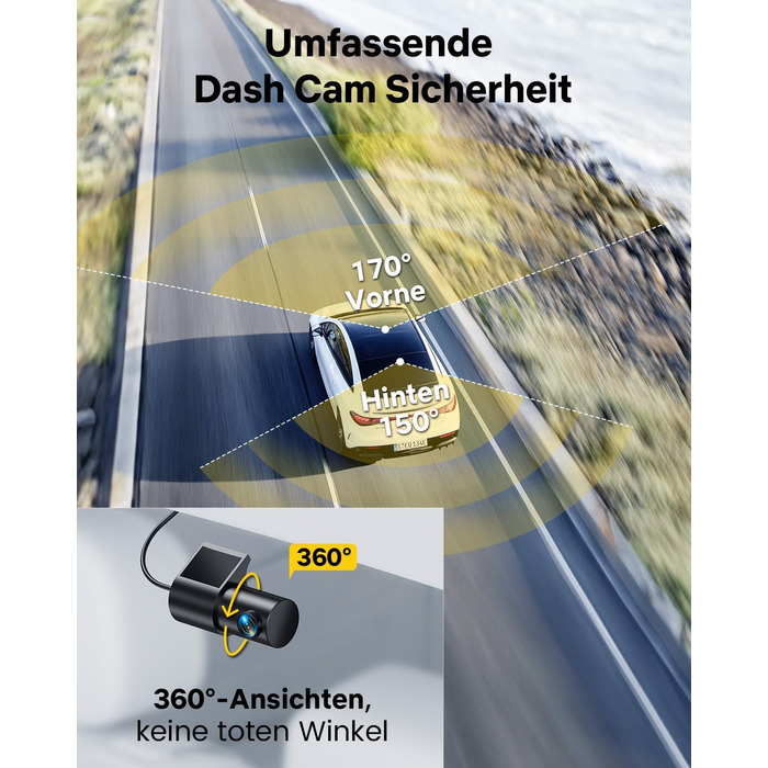 Відеореєстратор GKU Dashcam Auto: 4K/2.5K, GPS, Wi-Fi, Dual, 64GB, Паркування, WDR, 170° Кут огляду, G-сенсор, Loop, Макс. 256GB, Чорний