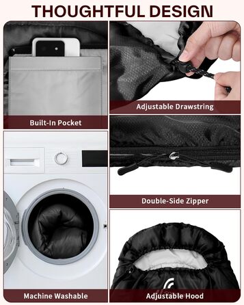 Сплячий мішок Sportneer Outdoor - ковдровий спальний мішок 3-4 сезони для дорослих, теплий, для кемпінгу, подорожей та активного відпочинку, 200x85 см, чорний