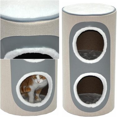 Котячий будиночок Nanook Nala: когтеточка, ігровий комплекс, будиночок, когтешкребок, 71 см, бежево-сірий