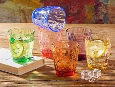 YINJOYI 300ml 4-Piece Glass Water Glasses, Plastic Cups, Drinking Glasses, Drinking Cups, Long Drink Glasses, Children's Juice Glasses, Reusable (4 Colors)
