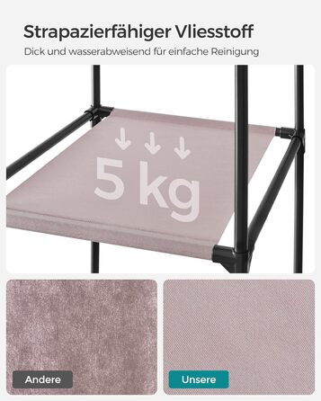 SONGMICS Wardrobe, Fabric Closet, with Clothes Rail and Shelves, Fabric Cover, for Bedroom, Dressing Room, 150 x 45 x 175 cm, LSF03H (Powder Pink)