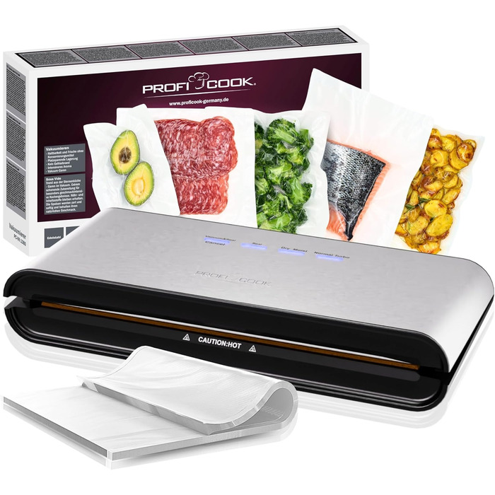 ProfiCook® Вакуумний пакувальник PC-VK 1080: 18 пакетів, Sous Vide, стабільний шов, 12 л/хв, зберігає продукти до 8 разів довше