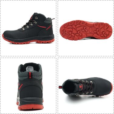 Черевики робочі зимові водонепроникні з металевим підсилювачем для жінок та чоловіків. Зимові робочі черевики, захисні черевики, антиковзаючі, чорно-червоні (39 EU)