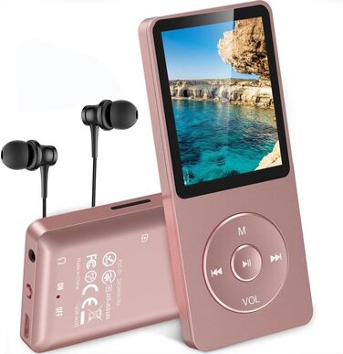 MP3 плеєр AGPTEK 16GB з екраном 1.8 дюйма, 70 годин відтворення, FM радіо, підтримка TF карт до 128GB, рожеве золото