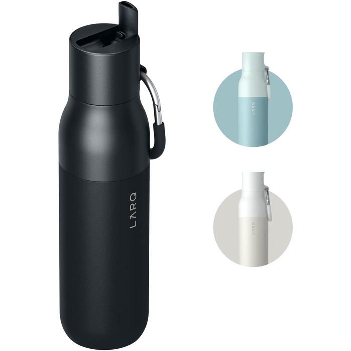 LARQ Bottle Flip Top 500ml - Insulated Stainless Steel Water Bottle with Straw | Reusable Water Bottle for Sports, Gym, and Travel | Keeps Drinks Cold, Obsidian Black