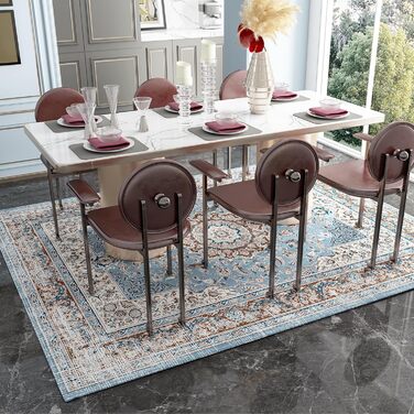 OMERAI Rug Living Room Washable Short Pile Rug Oriental Soft Bedroom Blue Non-Slip Vintage Rug 60x130CM Machine Washable Rug