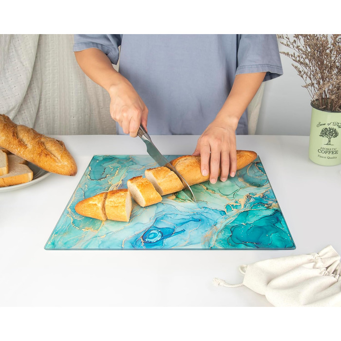 Скляна дошка для нарізання 40x30 см – гігієнічна скляна дошка з термостійкого скла, стійка до подряпин та ковзання – скляна плита для кухні, чорна поверхня під мармур (дизайн 09, 40L x 30B см)