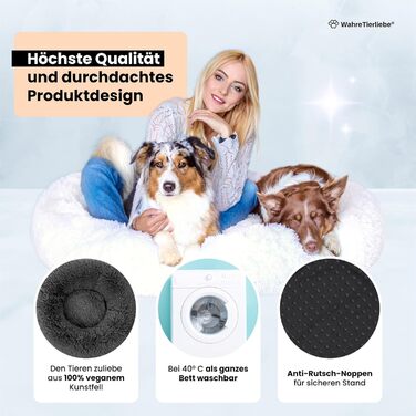 Кругле ліжко для собак Donut - Оригінал - Миється [L, 100см, сірий] М'яке ліжко для собак, корзина для собак, ліжко з плюшу для великих, середніх та маленьких собак. Сірий колір, розмір L - 100см