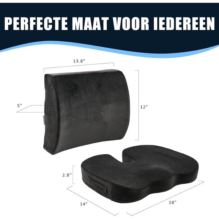 Подушка для спини та сидіння Egret з Memory Foam для офісного крісла та авто, чорна - підтримка попереку, корекція постави, зняття болю