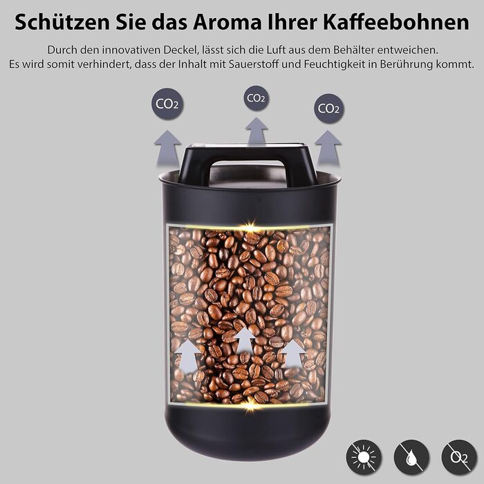 Контейнер для кави KC Kitchen & Co. на 1 кг, нержавіюча сталь, вакуумний клапан, 2800 мл, матовий білий