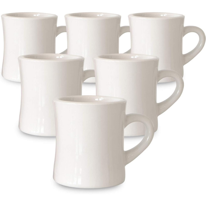 Serami Original Coffee Cup Set, 325 ml, Cream, Ideal for Kitchen, Travel, and Hot Tea, Retro Waffle House Mug with Handle, Durable Coffee Cups (Set of 6)