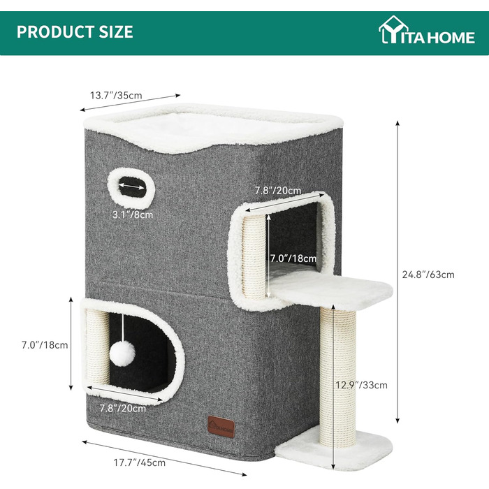 YITAHOME Cat House Indoor, Cat Bed for Indoor Cats, Cat Tunnel, Cat Cave, Small Scratching Post, Cat Furniture, Cat Bed Cave, cat caves, Cat Beds (Gray, With Platform)