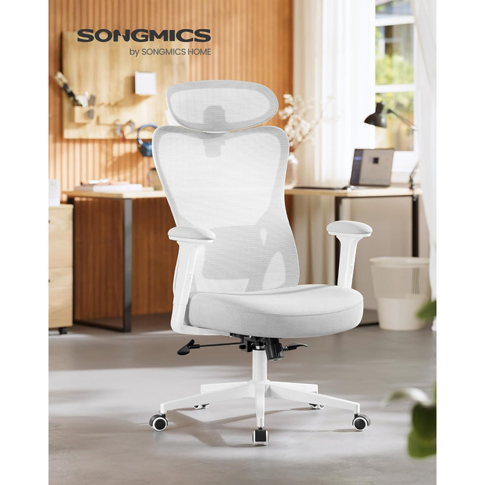 Офісний стіл SONGMICS - ергономічне крісло, комп'ютерне крісло з регульованою поперековою та підголовною підтримкою, до 150 кг, регульована висота, OBN066BH01 (Сірий голуб)