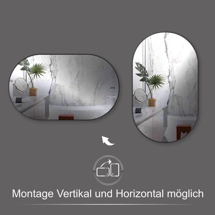 Круглий настінний дзеркало HOKO Design 50x90 см з металевим каркасом (чорний). Можлива вертикальна та горизонтальна установка. Для ванної, коридору, спальні, вітальні та їдальні.