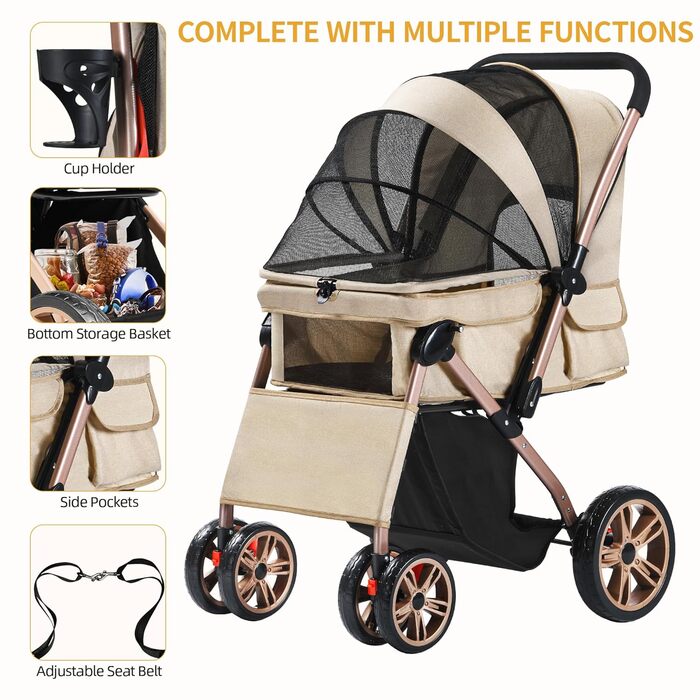 Візок для собак DWVO 3 в 1: переноска, сумка, візок. До 22 кг, EVA-колеса, сітчасті вікна, кошик для речей. 58.5x76x105 см