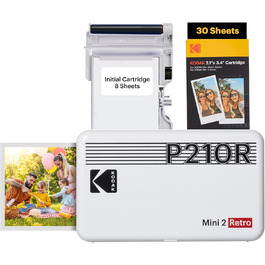 Портативний фотопринтер Kodak Mini 2 Retro для смартфонів (Bluetooth, 5.3x8.6 см, 38+68 листів, білий)