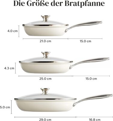 Redchef Ceramic Nonstick Induction Pan Set - 6 Piece Cookware Set with Lids (20/24/28cm) - PFOA, PTFE, PFAS Free