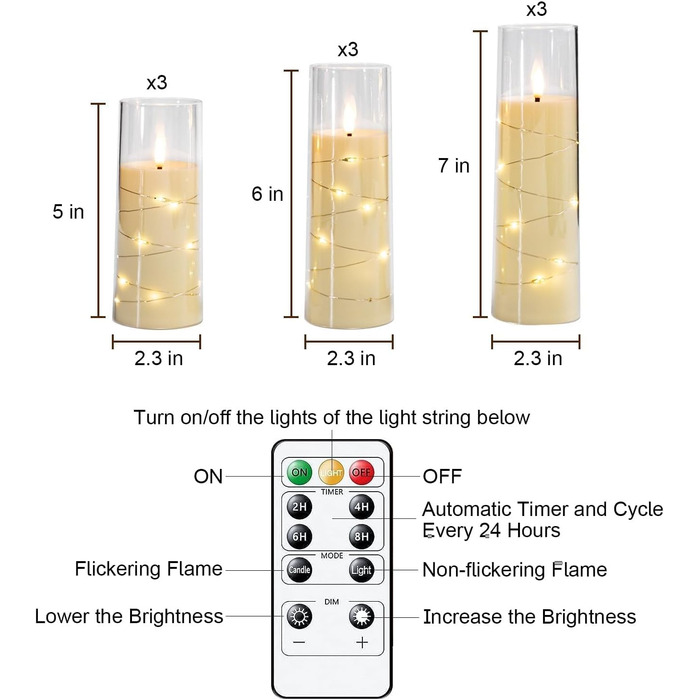 Homemory Flameless LED Candles with Remote Control and Timer, Acrylic, Gray, 5-Piece Set