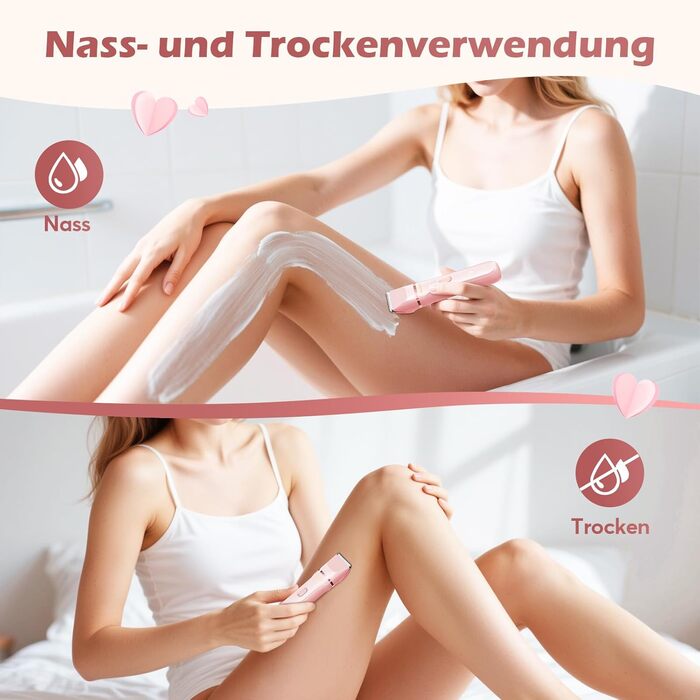 Електричний тример для інтимної зони для жінок 3-в-1, для бікіні, обличчя та тіла, бездротовий, водонепроникний, для чутливої шкіри (білий/рожевий)