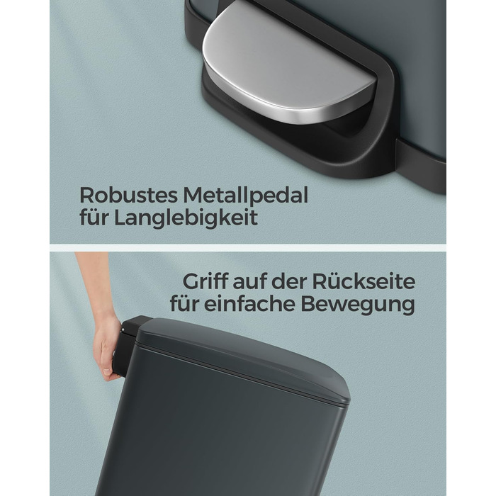 Відро для сміття SONGMICS 20 л з педаллю, м'яким закриттям, з внутрішнім відром, 15 мішків, металік сріблястий LTB543E01