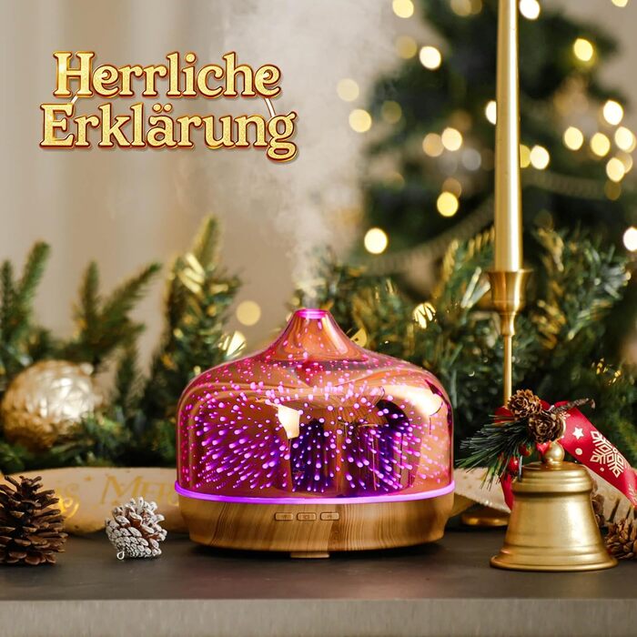 Дифузор ароматної олії Porseme Aroma Diffuser 500ml, скляний зволожувач повітря, ультразвуковий аромадифузор з LED-підсвіткою 7 кольорів, для ефірних олій, 15-21 год роботи, тихий, для дому (Rosegold) F2-500ml Rosegold Giant