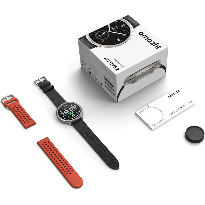 Смарт-годинник Amazfit Active 2 44мм: GPS, фітнес-трекер, 160+ режимів спорту, моніторинг сну, чорний шкіряний ремінець (Преміум)