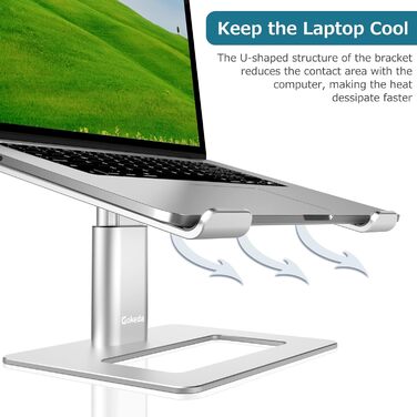 Підставка для ноутбука GOKEDA, ергономічна регульована, з алюмінієвого сплаву, сумісна з MacBook, Dell, HP, Lenovo, Samsung (11-17 дюймів), срібна