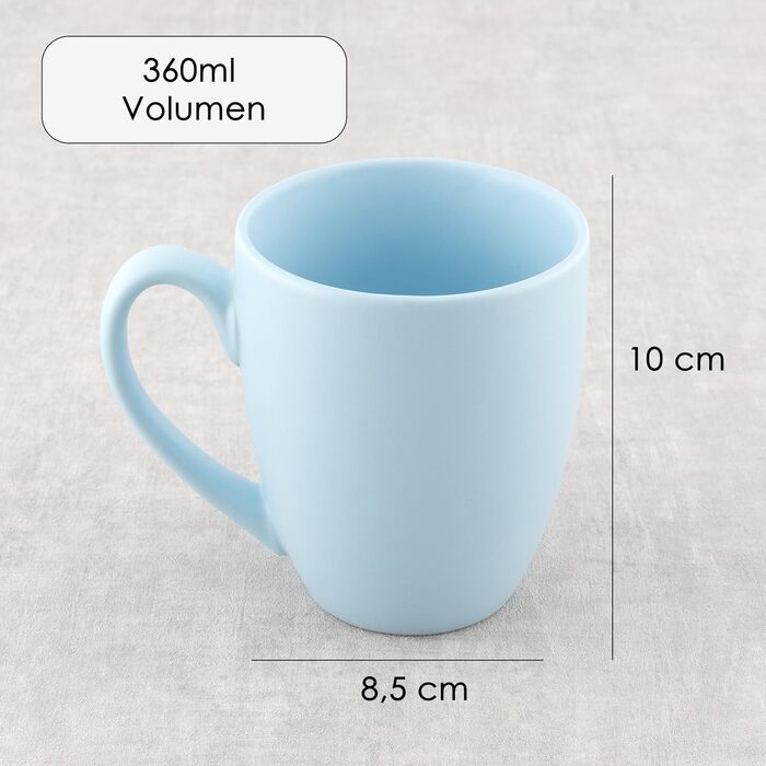 Large Coffee Mug Set – Coffee Cups made of high-quality and sturdy ceramic, large handles, large mugs (Pale Blue, Set of 6)