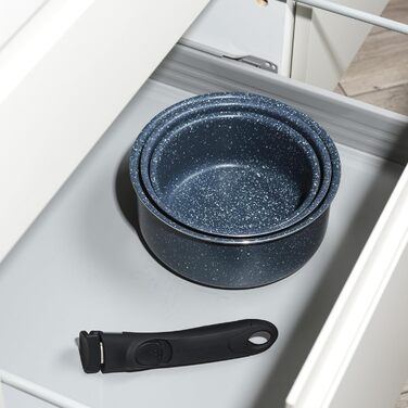 Набір каструль Russell Hobbs Clip and Cook 4 шт, знімна ручка, антипригарні, індукційні, духовка, 16/18/20 см, нічний камінь, компактне зберігання