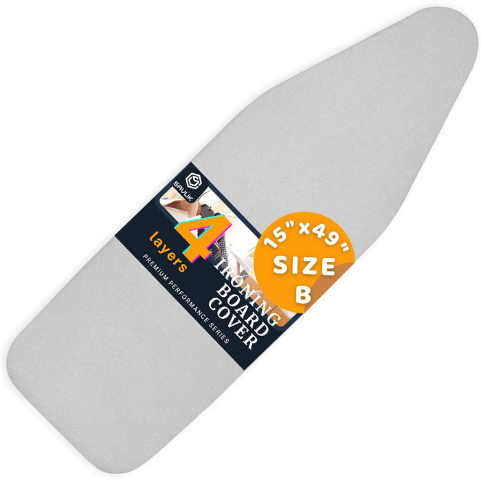 SAVUK Ironing Board Covers and Pad with Standard Size, Adjustable Elastic Edge, Heat Reflective, Fits Boards 130 x 40, 130 x 35 or 125 x 35, Cover Measurement 48 x 135 cm, Grey L 15