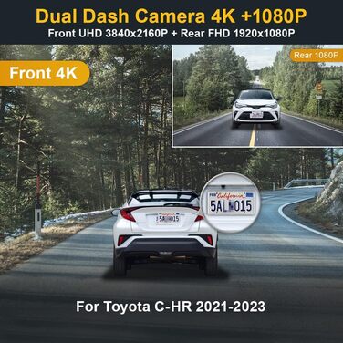 Автомобільний відеореєстратор FITCAMX для Toyota C-HR 2017-2020 4K WiFi з картою 64GB