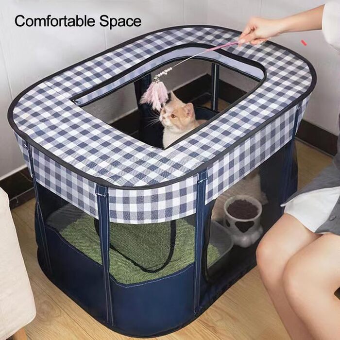 Розкладний вольєр для тварин, переносна переносна клітка для цуценят, собак, кошенят та котів, для використання в приміщенні та на вулиці, Pop-Up, розмір M, синій вольєр
