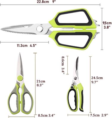 The multifunctional scissors, poultry shears, and seafood shears. This three-piece set meets most kitchen needs, premium heavy-duty scissors.