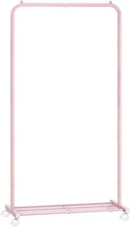 SONGMICS Clothes Rack, Rolling Garment Rack, Metal Wardrobe Stand, Rolling Wardrobe 91 cm wide, with Shelf, 2 Swivel Wheels with Brake, Rod Load Capacity up to 40 kg, HSR025A01 (Pastel Pink, 74x40.5x158cm)