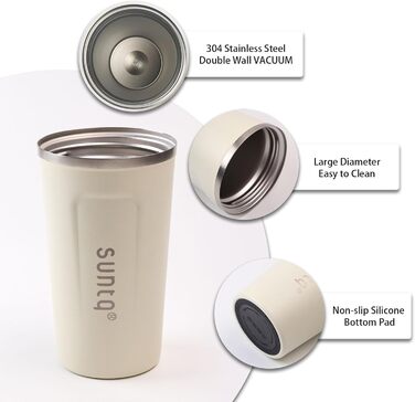 Термокружка з нержавіючої сталі SUNTQ - 510 мл, з подвійними стінками, ізольована, з кришкою, багаторазова (чорна)